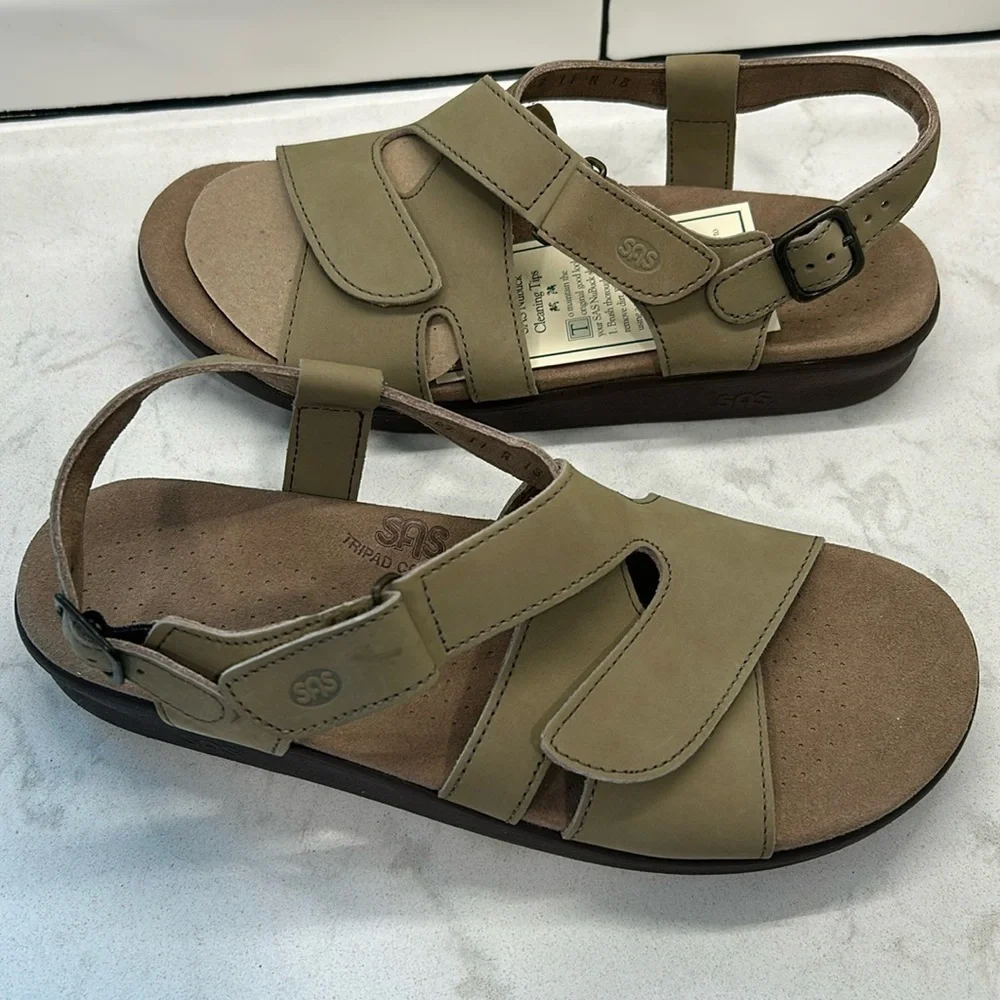 SAS Huggy - All Day Sandal Taupe Leather Women’s Size 11 N